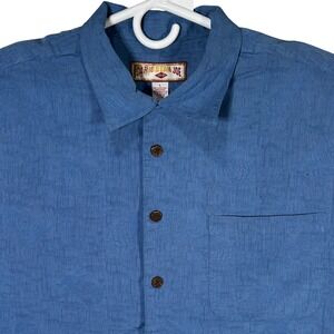 Caribbean Joe Mens Large Blue Button Up Shirt Short Sleeve Pineapple Print Rayon